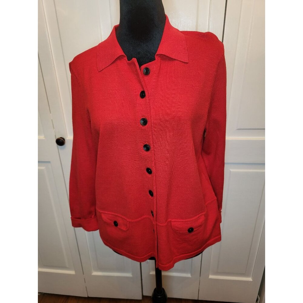 Red Silk Blend Cardigan Judith Hart Petites PL Christmas  Tailored Old Money